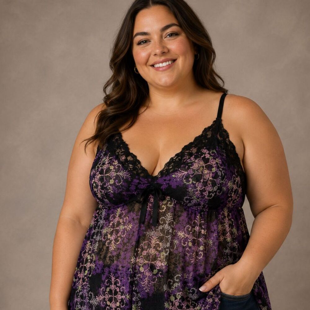 Cacique Baby Doll Sheer Lingerie Slip Dress Whimsygoth Pin Up Plus Size 22/24